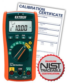 Extech EX365 True RMS Multimeter with 10 Functions + NCV, includes NIST Traceable Certification