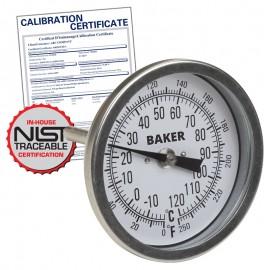 Baker T30025-550 Bimetal Thermometer 50 to 550F (0 to 260C) with NIST Traceable Certificate